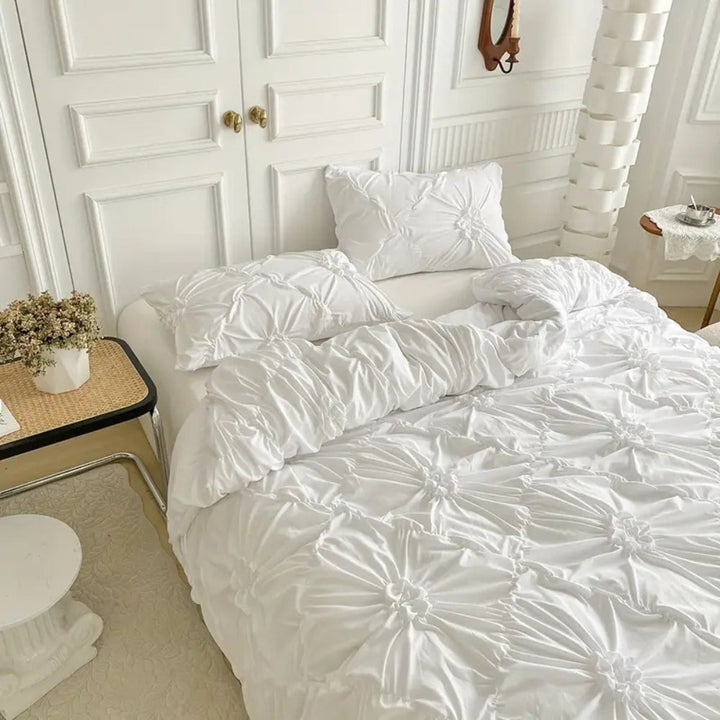 Quilt Cover Set Floral Pleated Bedroom Bedding