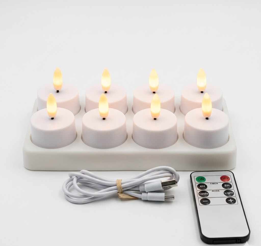LED Candles Flameless Set Remote Timer USB Rechargeable