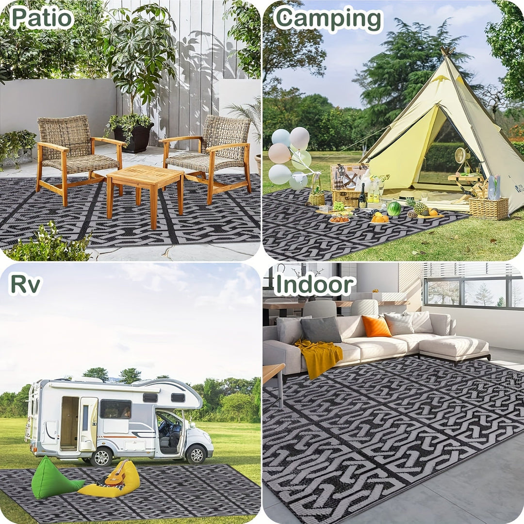Reversible Outdoor Rug | Black &amp; Grey Modern Patio Mat