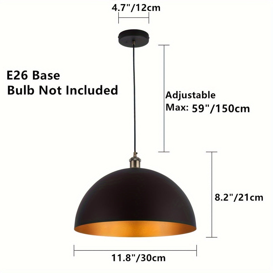 Vintage Industrial Dome Pendant Light | Black &amp; Gold Iron Shade