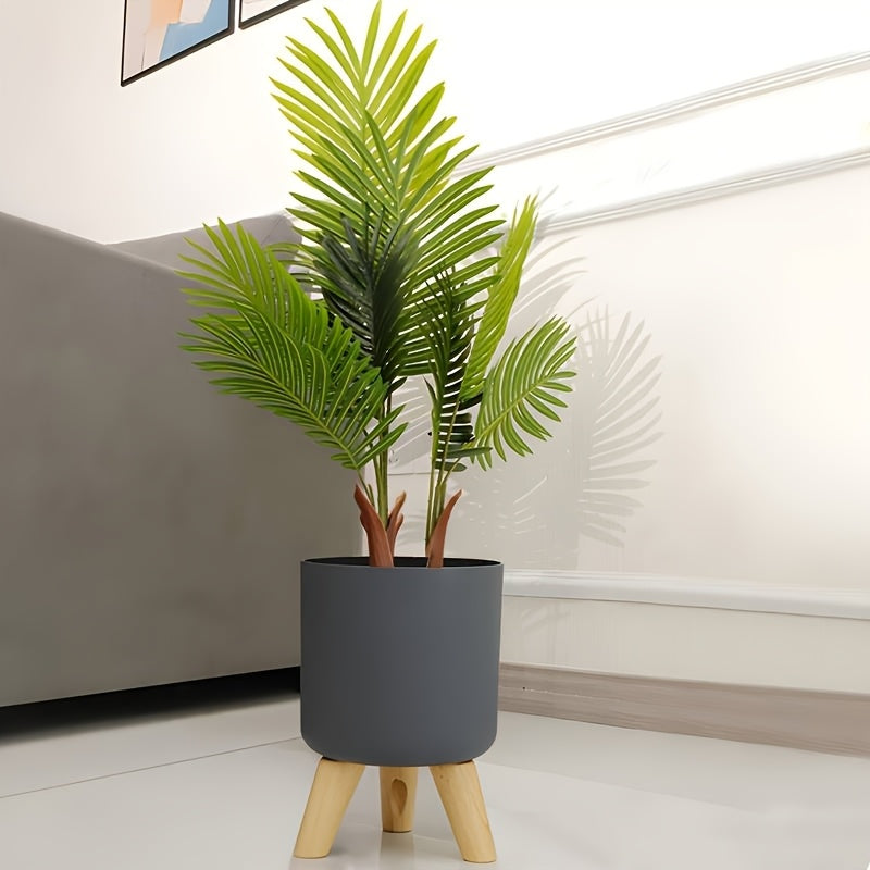 Modern Round Planter with Wooden Legs | Indoor &amp; Outdoor Decorative Plant Pot