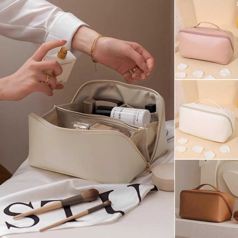 Makeup Bag Travel Organizer PU Shell Cosmetic Case Large Capacity