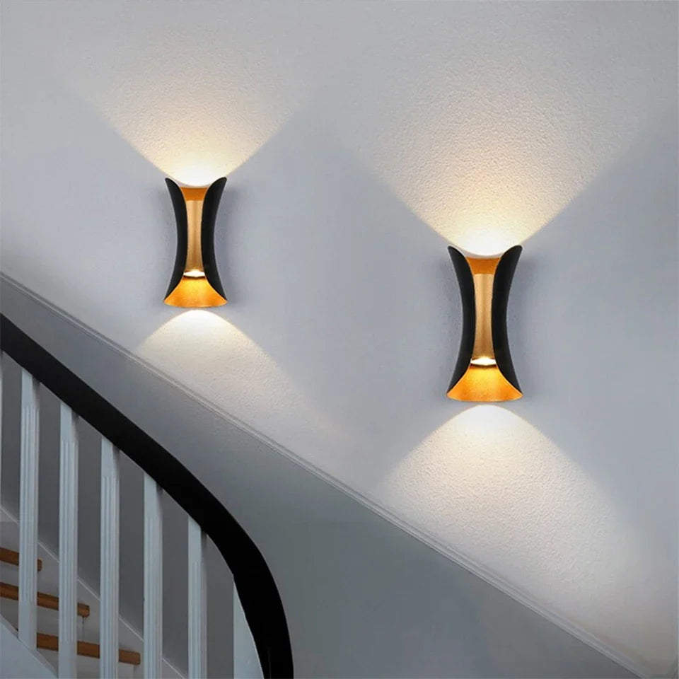 Modern Black &amp; Gold Wall Light | Waterproof LED Up &amp; Down Lamp