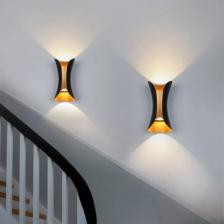 Modern Black &amp; Gold Wall Light | Waterproof LED Up &amp; Down Lamp