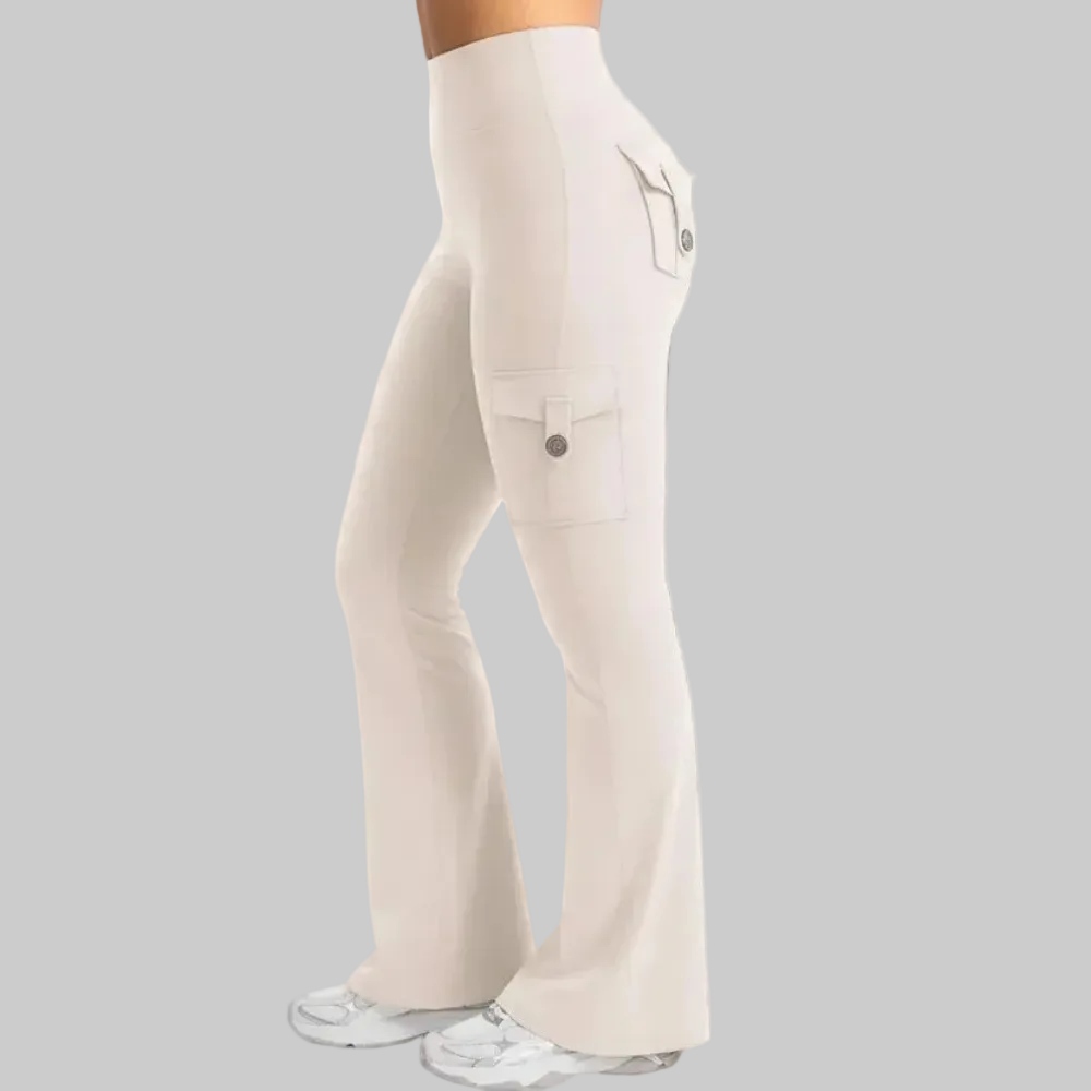 Cargo Trousers High Waist Flare Pocket Wide Leg Womens Trousers