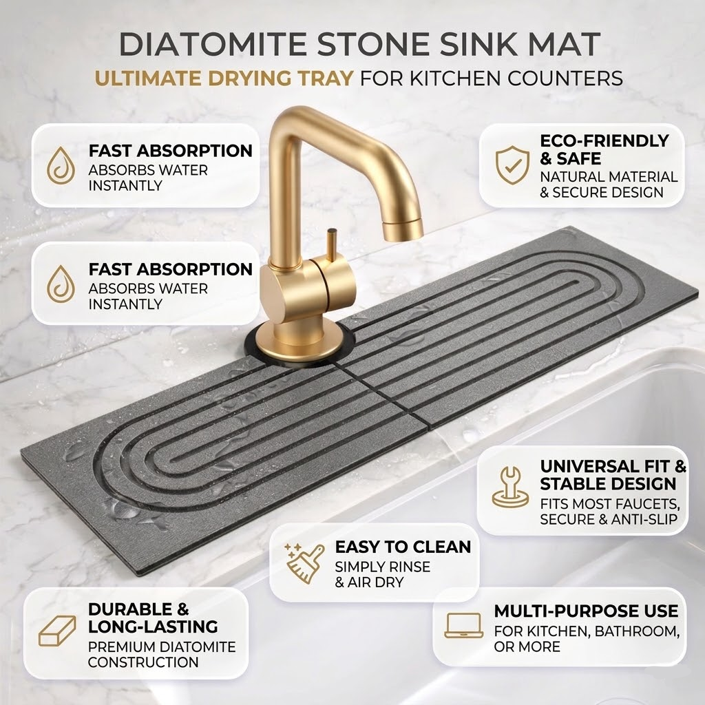 Sink Mat Diatomite Stone Faucet Drying Tray Kitchen Counter