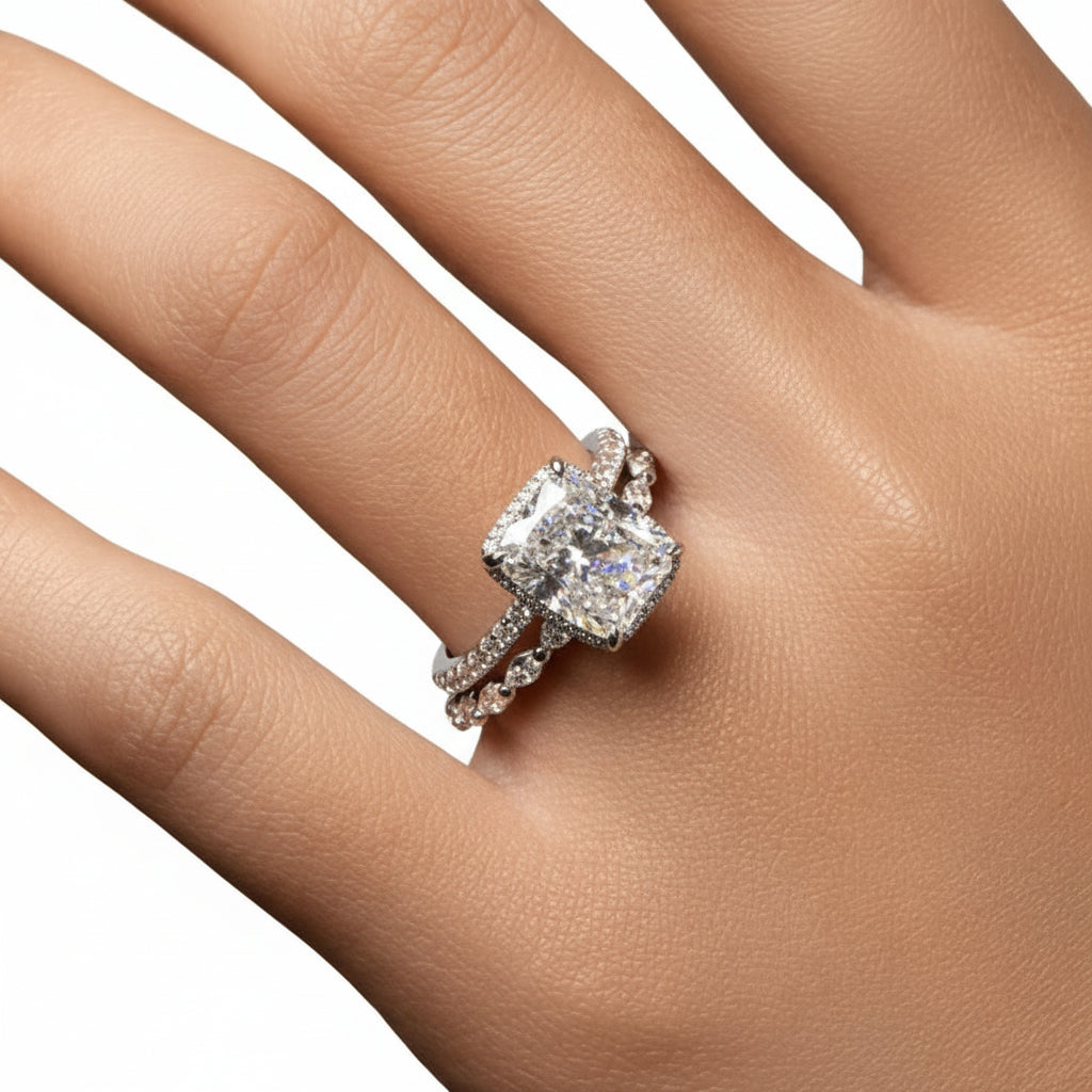 Stacking Ring Geometric Pavé Sterling Silver Adjustable Band
