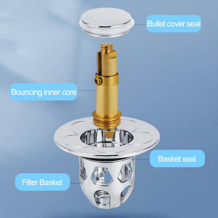 Sink Drain Stopper Pop Up Stainless Steel Anti Clog Bathroom Plug
