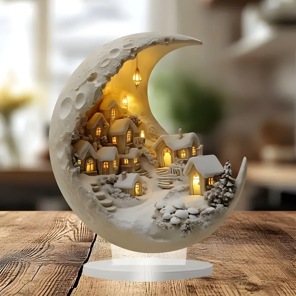 Home Decor Moon Light Acrylic Village Scene Tabletop Accent