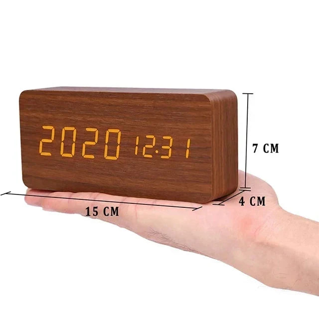 LED Smart Alarm Clock | Modern Voice-Controlled Wooden Design