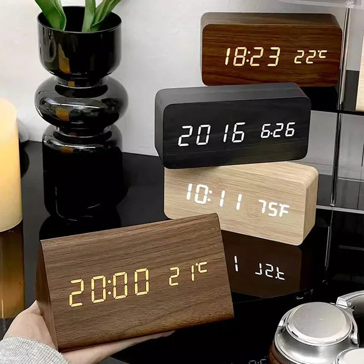 LED Smart Alarm Clock | Modern Voice-Controlled Wooden Design