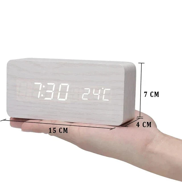 LED Smart Alarm Clock | Modern Voice-Controlled Wooden Design