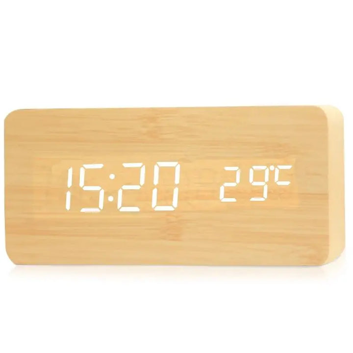 Alarm Clock Digital LED Wood Desk Clock