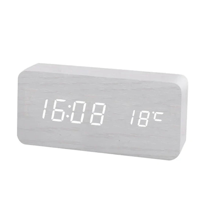 Alarm Clock Digital LED Wood Desk Clock