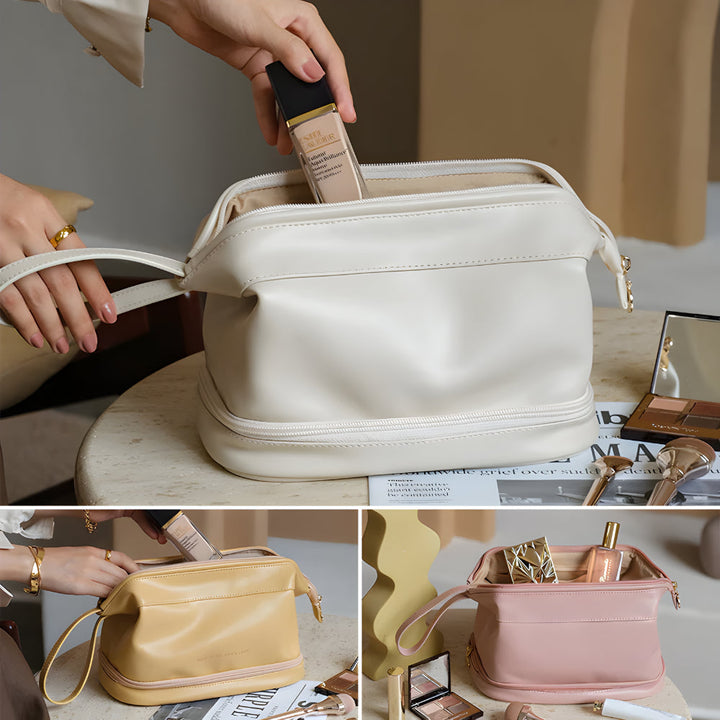 Makeup Bag Travel Organizer PU Shell Cosmetic Case Large Capacity