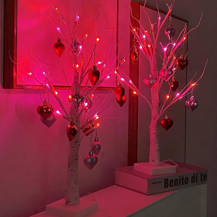 Table Lamp LED Birch Tree Heart Light Valentines Home Decor