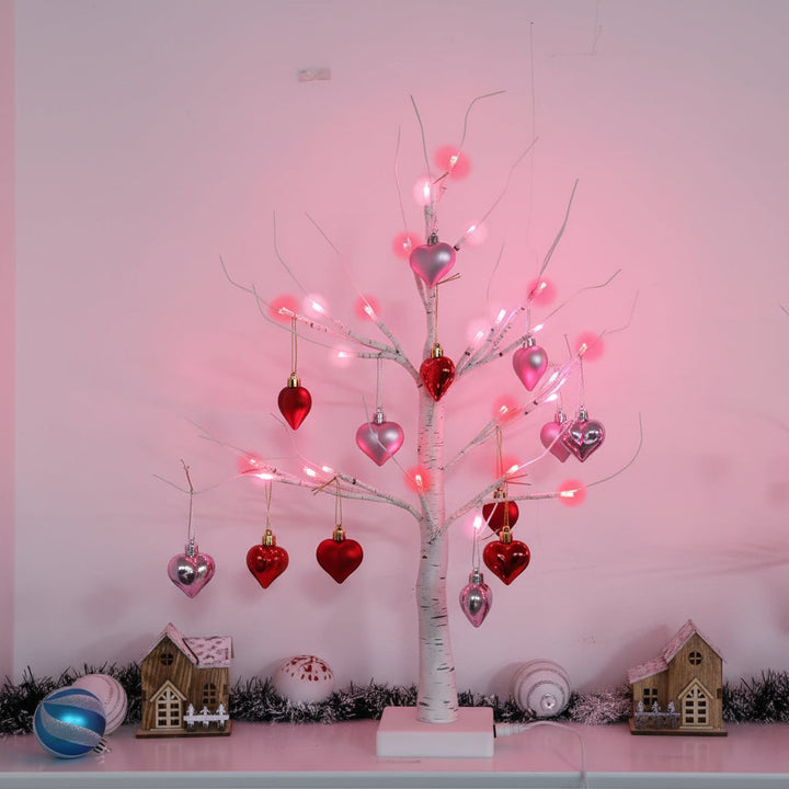 Table Lamp LED Birch Tree Heart Light Valentines Home Decor