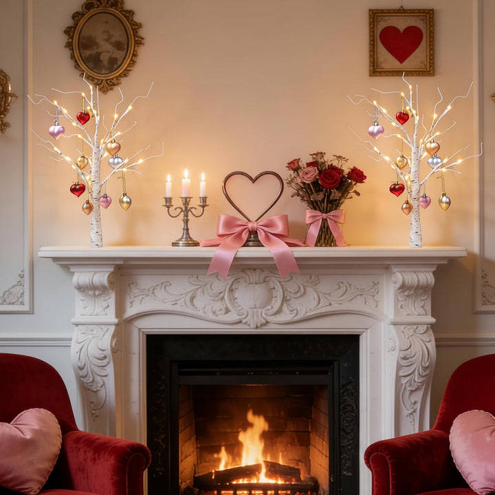 Table Lamp LED Birch Tree Heart Light Valentines Home Decor