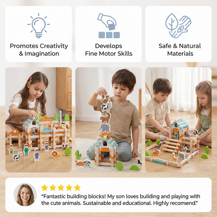 Kids Toys Montessori Wooden Building Blocks Playset