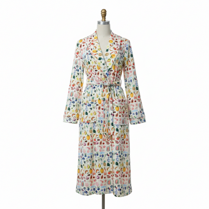 Bathrobe Floral Print Flannel Shawl Collar Tie Waist Robe