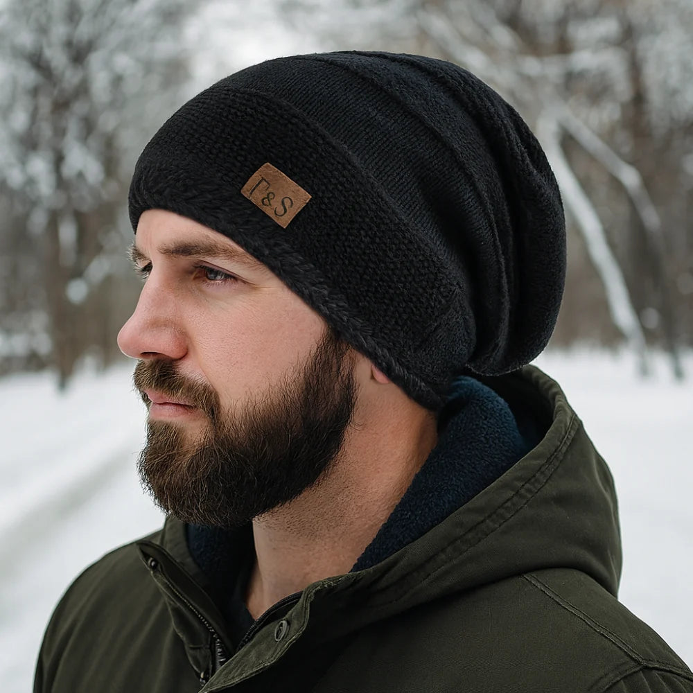 Beanie Winter Hat Knit Acrylic Lined Slouch Style