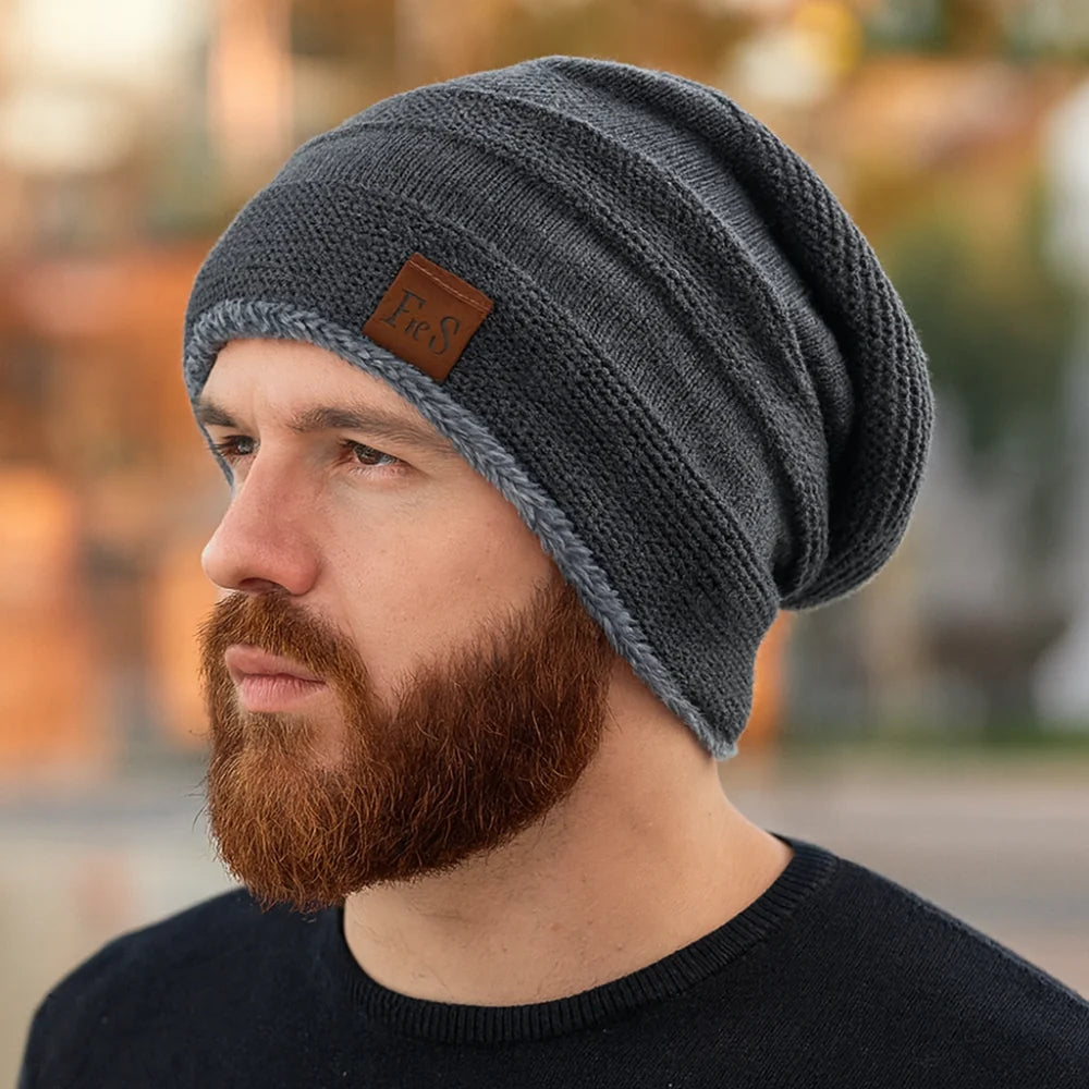 Beanie Winter Hat Knit Acrylic Lined Slouch Style