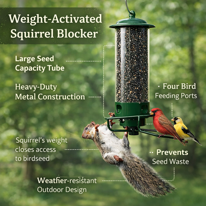 Bird Feeder Metal Squirrel Proof Hanging Outdoor Backyard Tube