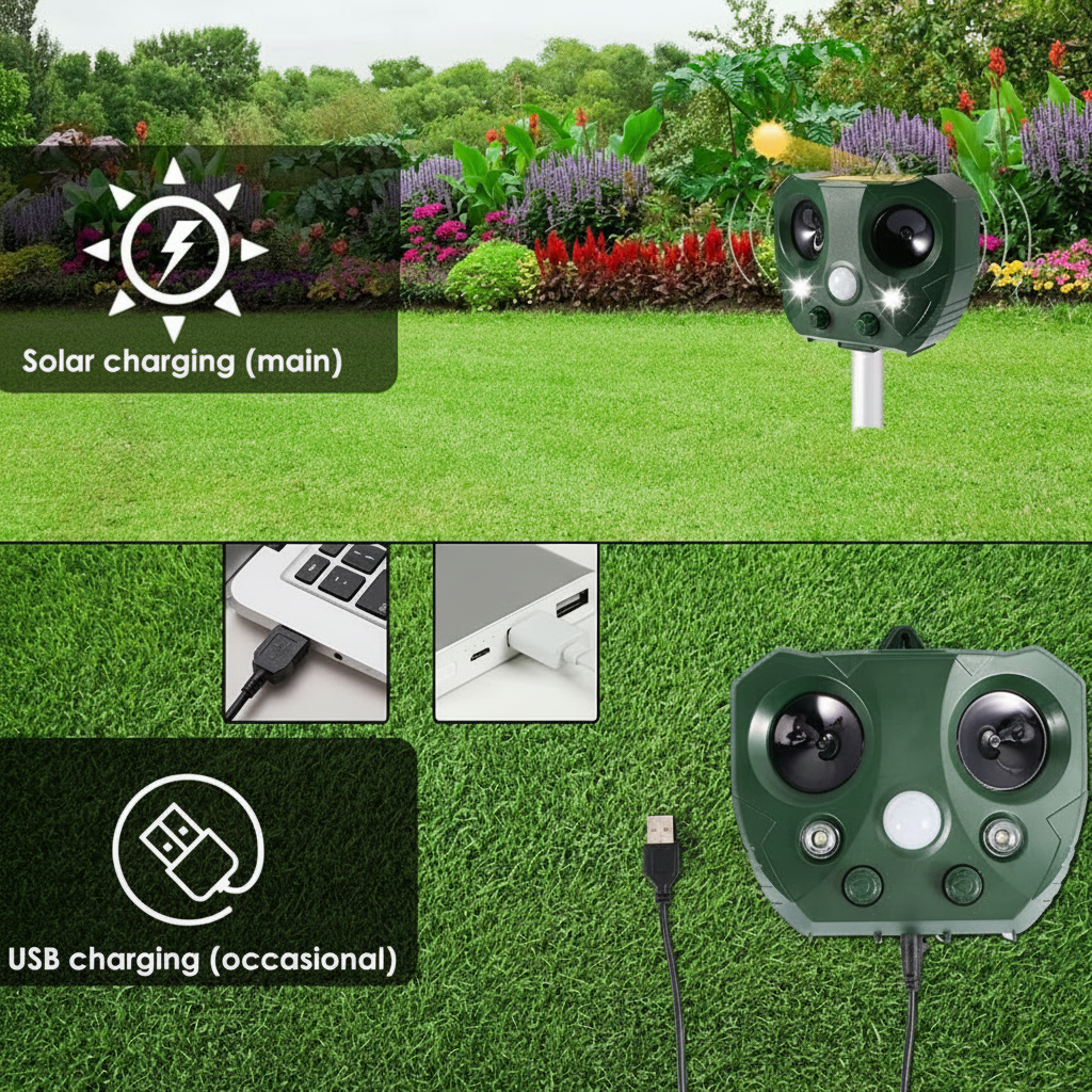 Solar Ultrasonic Bird Repeller Outdoor Garden Yard Pest Control