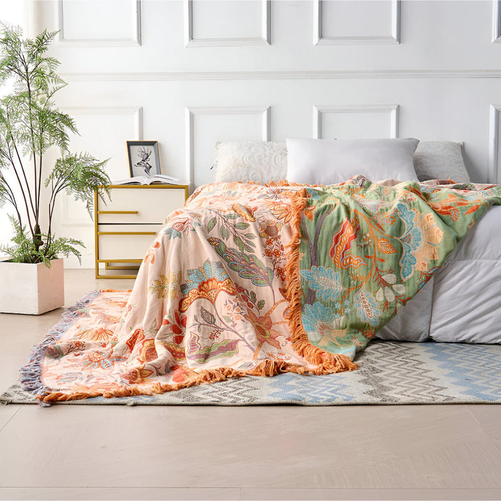 Blanket Throw Floral Boho Fringe Design