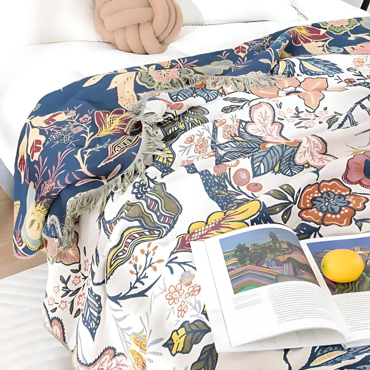Blanket Throw Floral Reversible Tassel Design