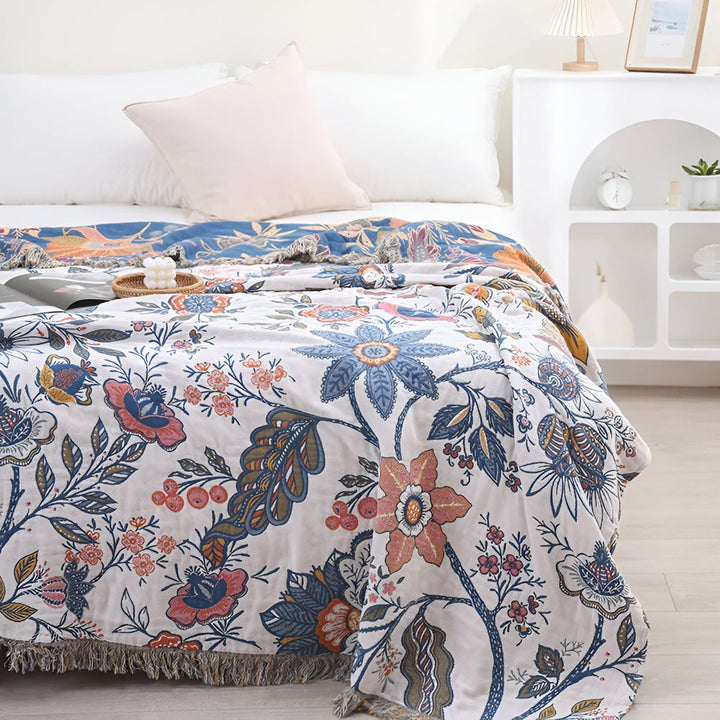 Blanket Throw Floral Reversible Tassel Design