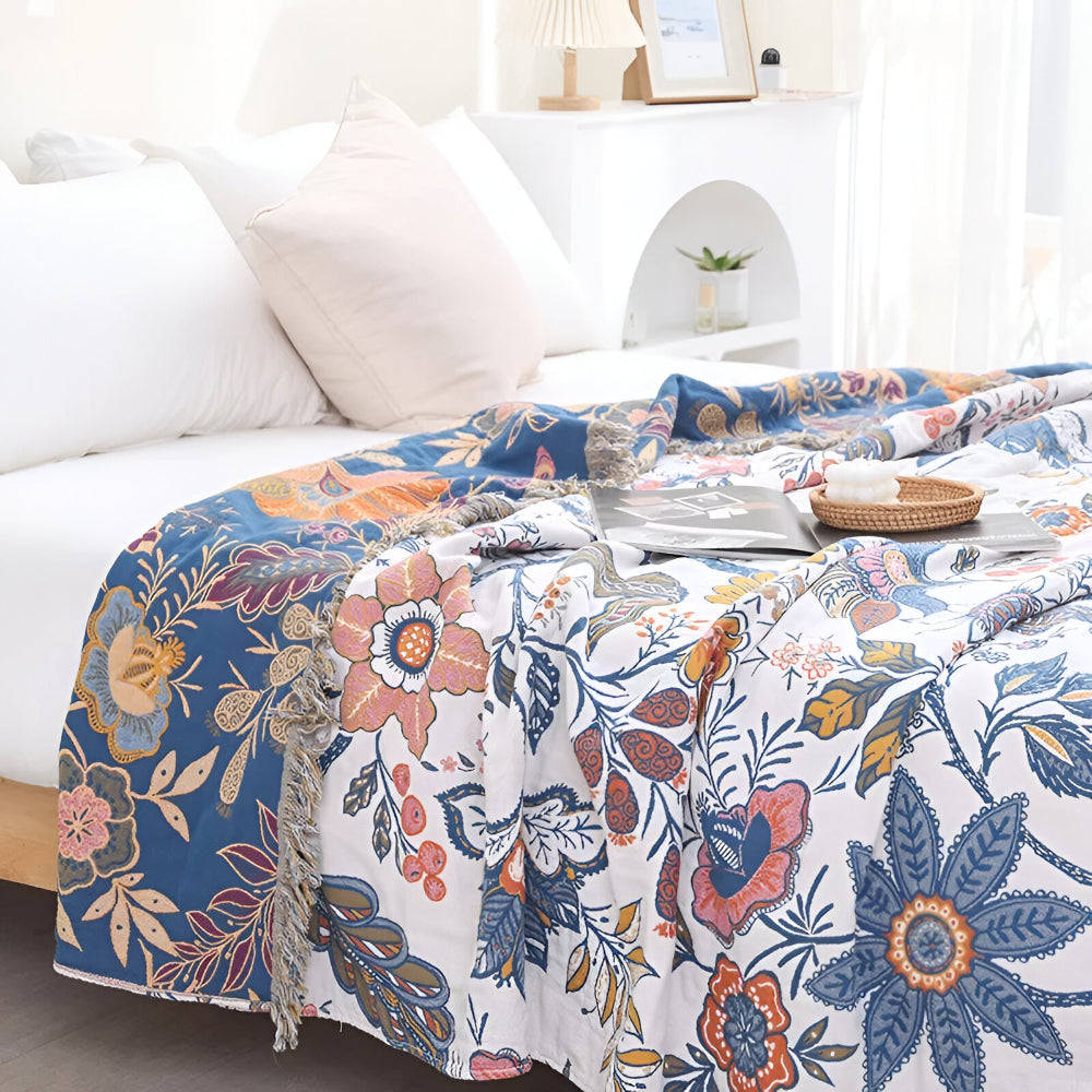 Blanket Throw Floral Reversible Tassel Design