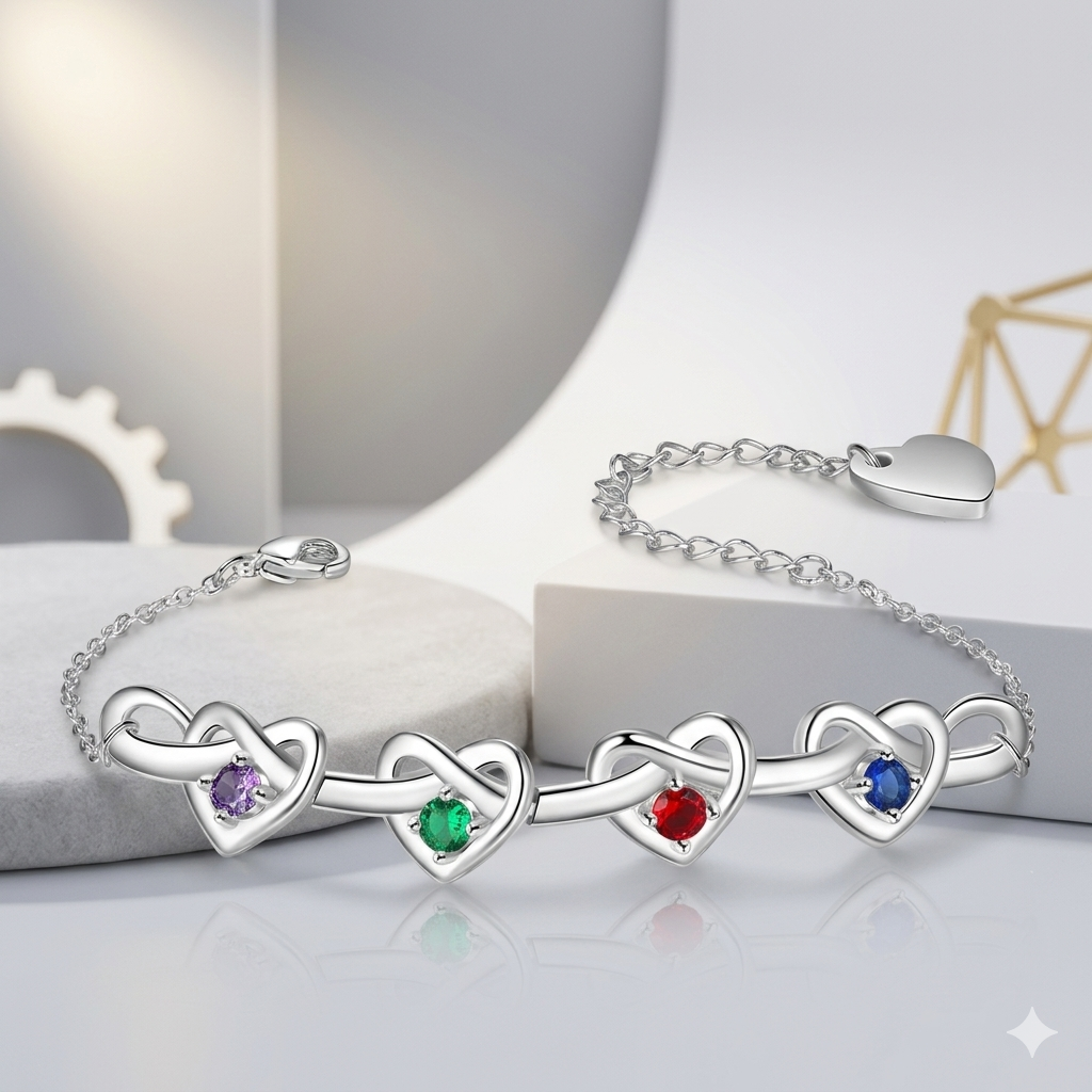 Bracelet Mothers Day Birthstone Heart Adjustable Chain Gift