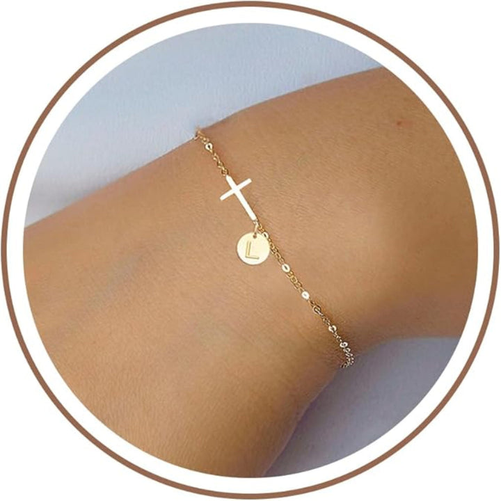 Bracelet Mothers Day Cross Initial Adjustable Chain Jewellery Gift