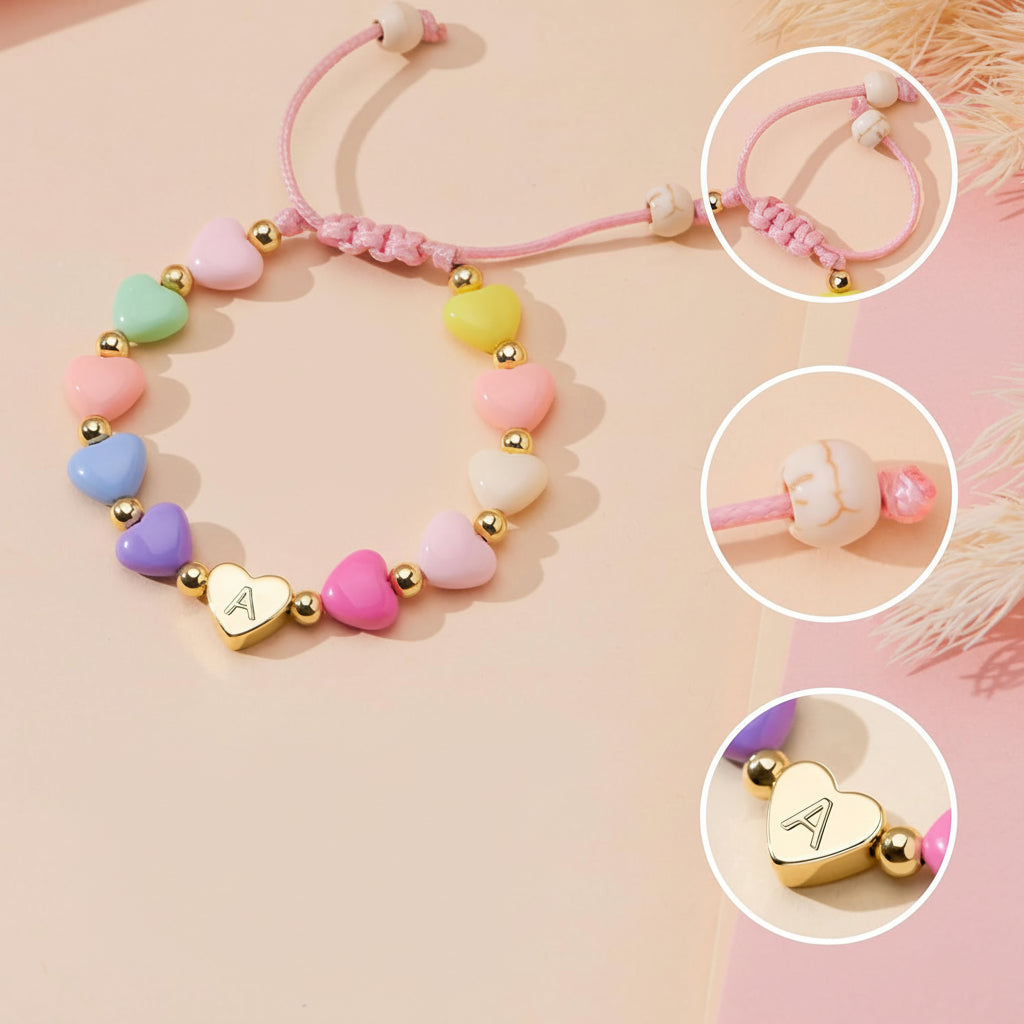Bracelet Mothers Day Personalized Heart Beaded Adjustable Initial Gift