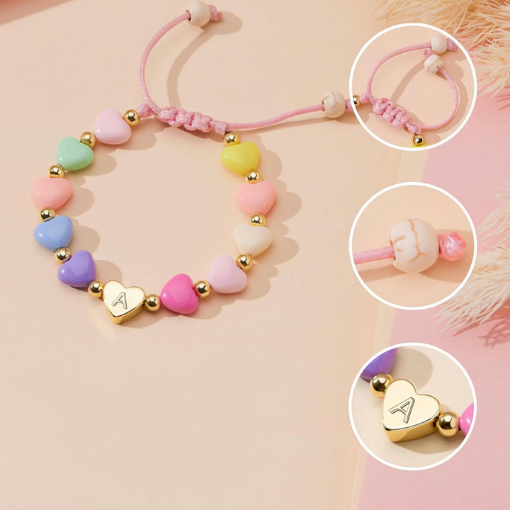 Bracelet Mothers Day Personalized Heart Beaded Adjustable Initial Gift