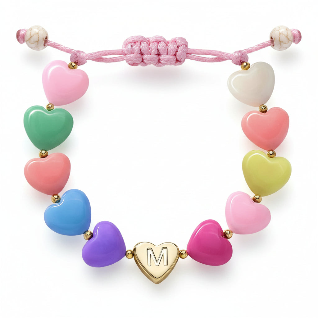Bracelet Mothers Day Personalized Heart Beaded Adjustable Initial Gift