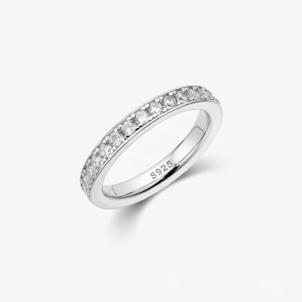 Silver Ring Sterling Band Bead Bright Setting Everyday Wear
