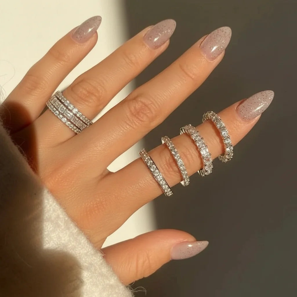 Silver Ring Sterling Band Bead Bright Setting Everyday Wear
