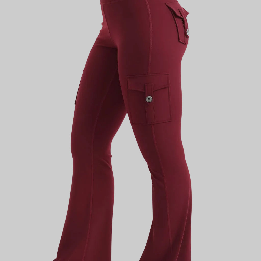Cargo Trousers High Waist Flare Pocket Wide Leg Womens Trousers