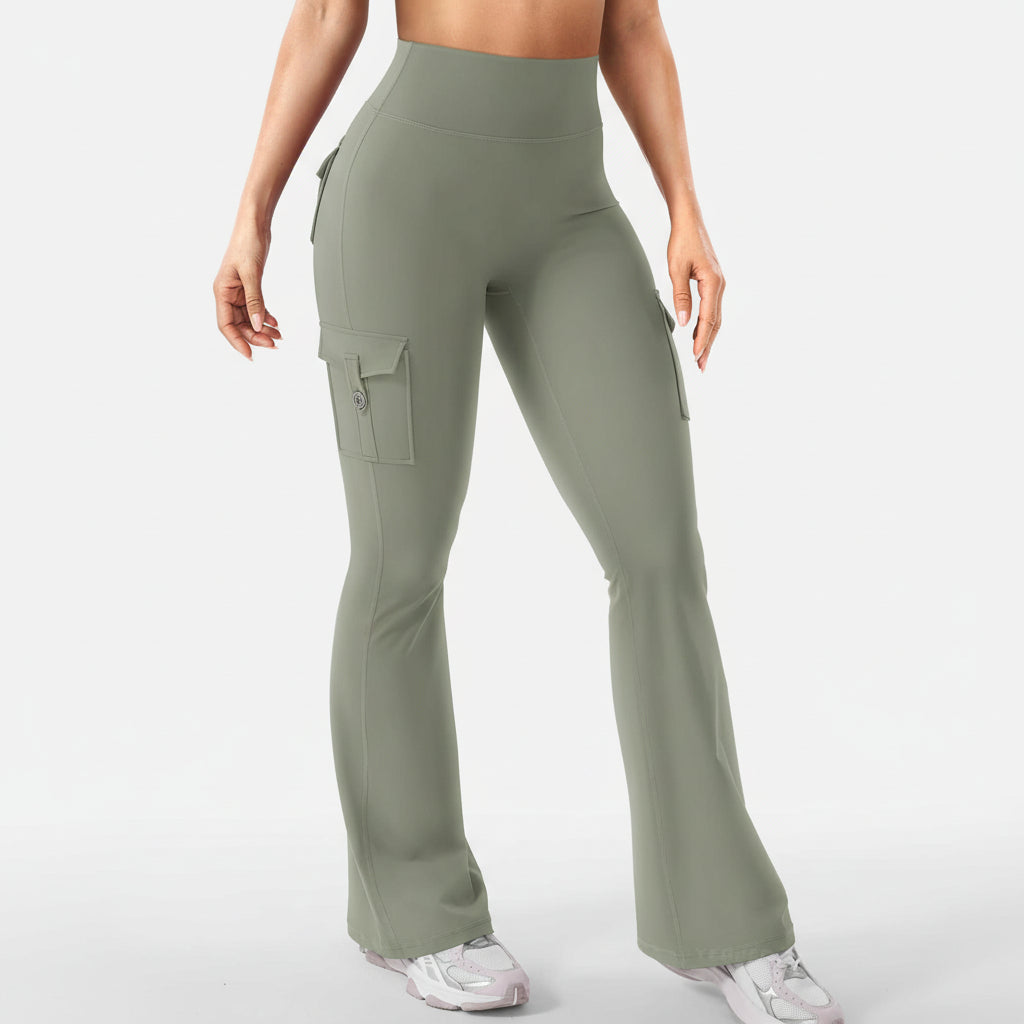 Cargo Trousers High Waist Flare Pocket Wide Leg Womens Trousers