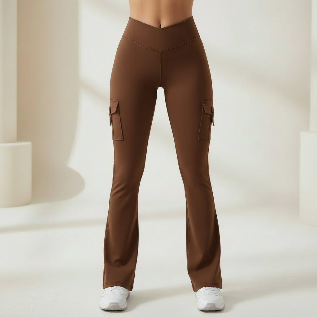 Cargo Trousers High Waist Flare Pocket Wide Leg Womens Trousers