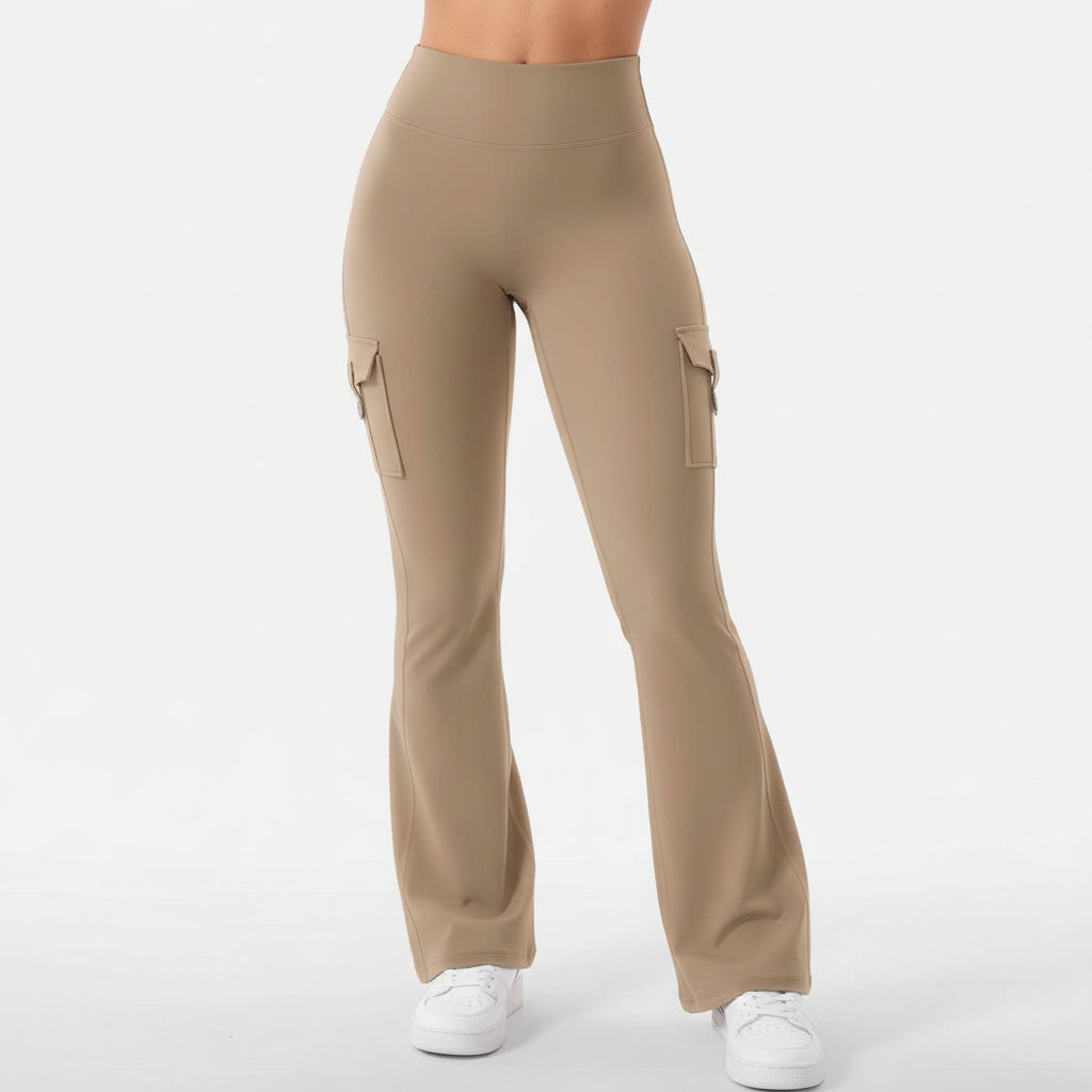 Cargo Trousers High Waist Flare Pocket Wide Leg Womens Trousers