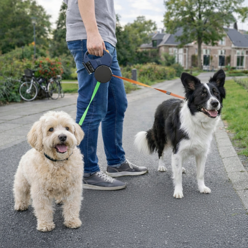 Dog Leash Dual Retractable Tangle Free Walking Lead Two Dogs