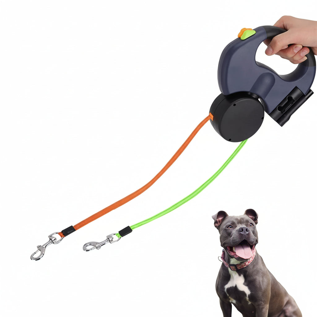 Dog Leash Dual Retractable Tangle Free Walking Lead Two Dogs