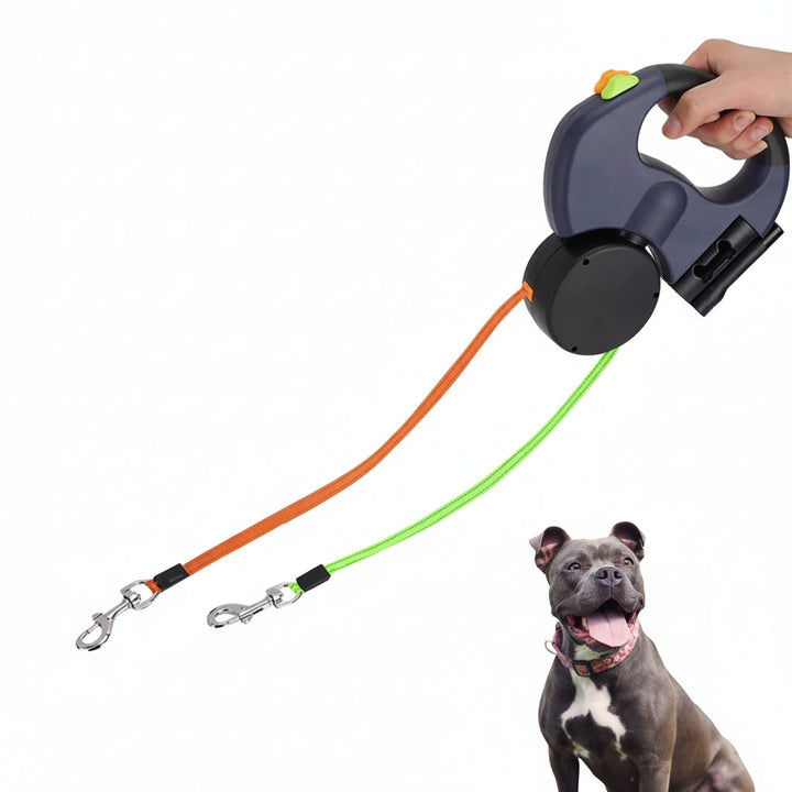 Dog Leash Dual Retractable Tangle Free Walking Lead Two Dogs