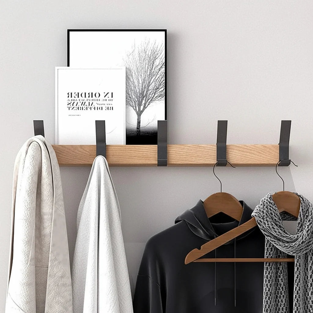 Wall Coat Rack Scandinavian Wood Hook Organizer Entryway