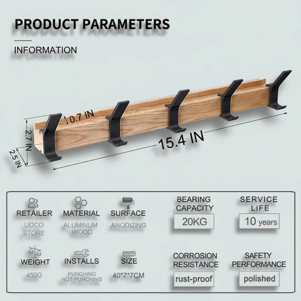 Wall Coat Rack Scandinavian Wood Hook Organizer Entryway