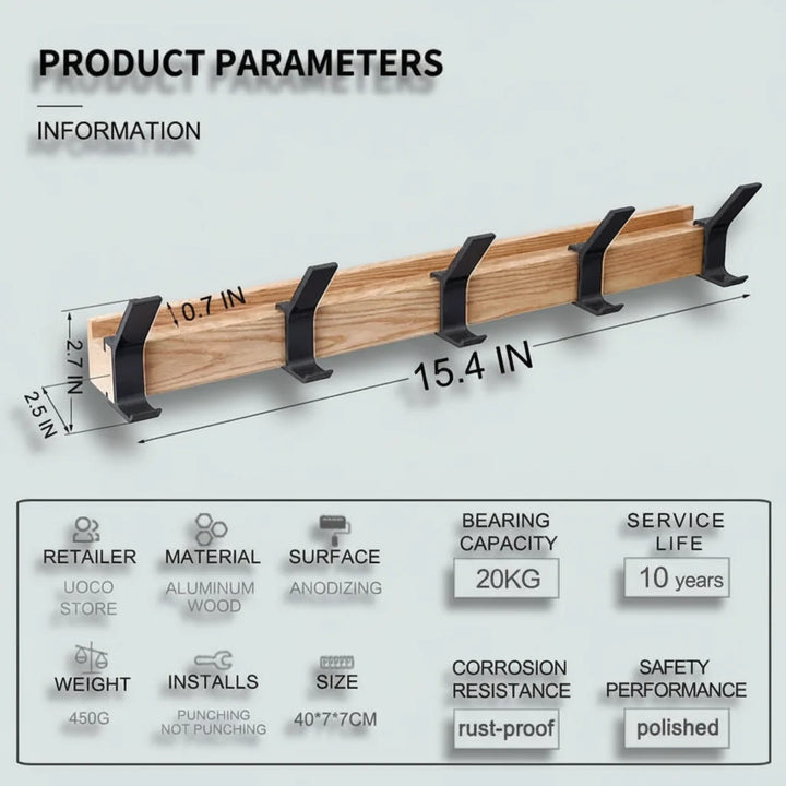 Wall Coat Rack Scandinavian Wood Hook Organizer Entryway