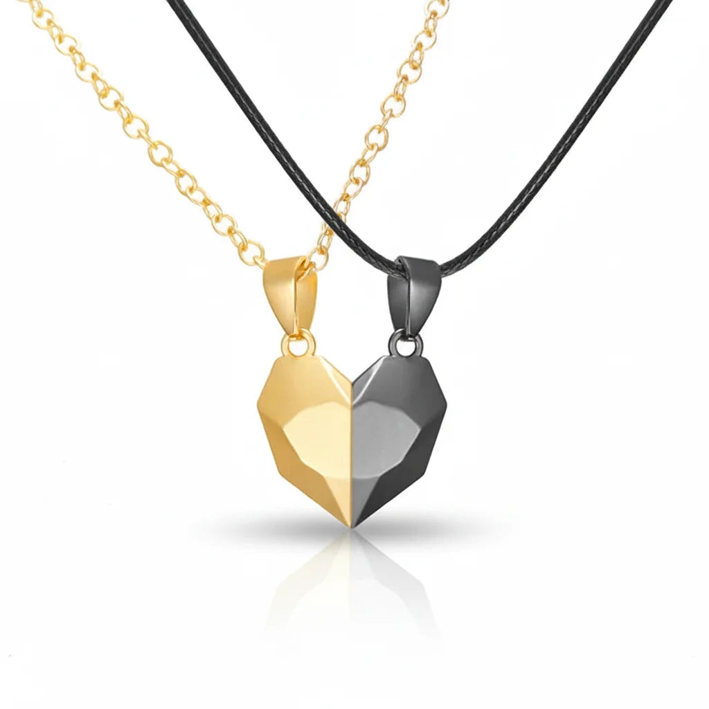 Necklace Couple Magnetic Heart Electrocardiogram Pendant Set
